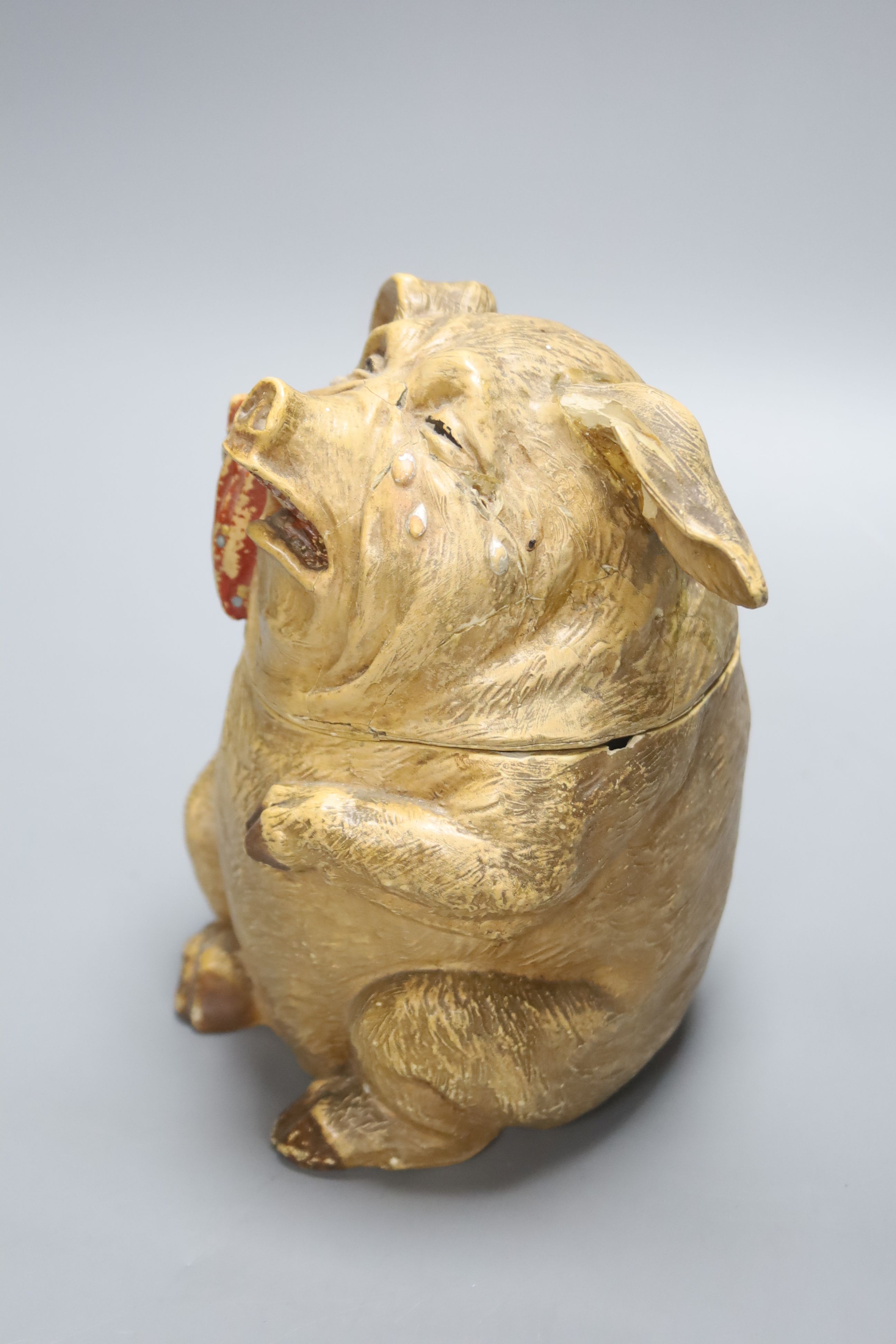 A Josef Maresch painted crying pig pottery jar, height 17cm (a.f.)